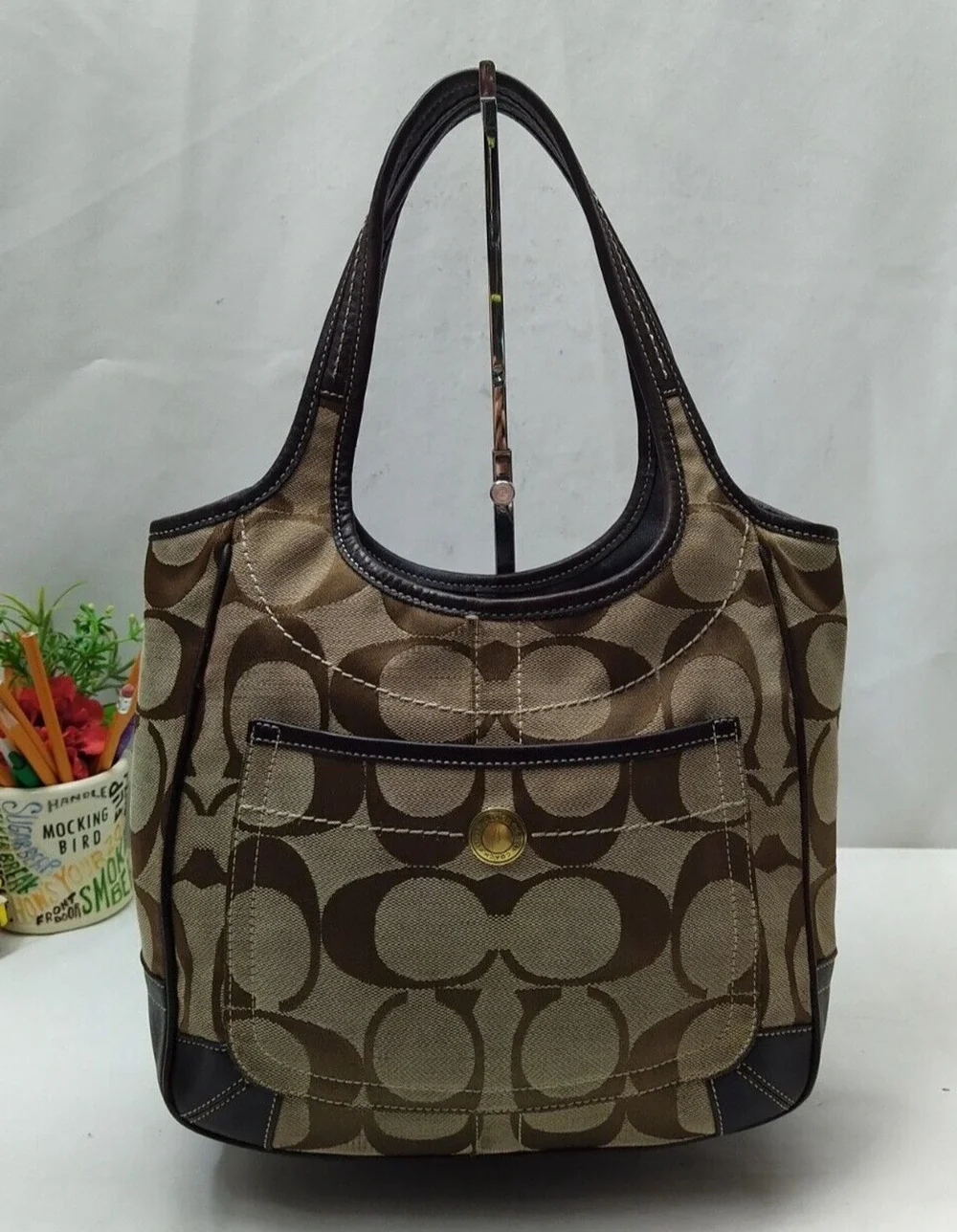Coach Chelsea Signature Brown Canvas Double Handles Shoulder Bag
